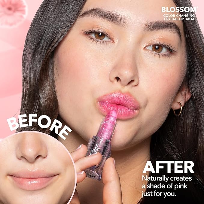 Blossom Lip Gloss Moisturizing pH Lip Balm, Strawberry Scented Color Changing Shimmering Lip Stain Tint, Infused with Real Flowers, 3g, Blush