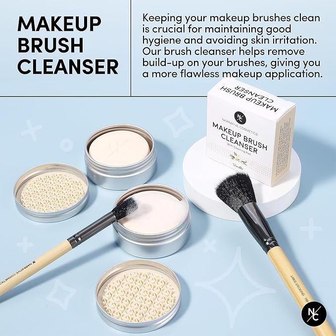 Narrative Cosmetics Makeup Brush Cleaner Soap with Silicone Scrubber Pad | Solid Cleanser for Brushes & Beauty Blenders | Vegan, Cruelty-Free, Avocado Jojoba Argan Oil, Vanilla Scent, 2.45 Oz