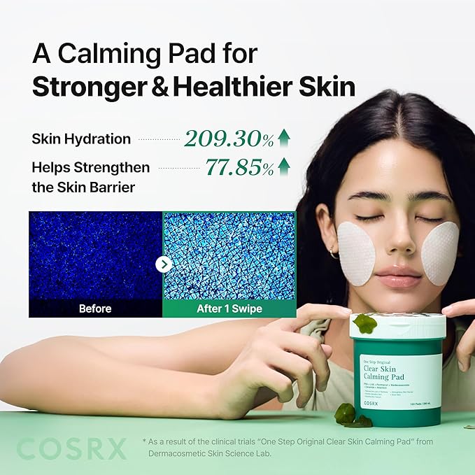 COSRX OneStep Original Clear Skin Calming Pad, 100 Pads, Dual-Sided Facial Pad for Soothing, Barrier Strengthening & Gentle Exfoliation with 82% Green Tea Water, Cica, PHA, LHA, Korean Skin Care