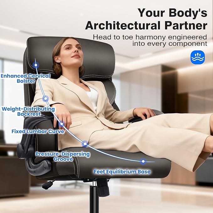 AreShark Office Chair - Executive High Back Breathable Comfy Desk Chair with Lumbar Support - Ergonomic Leather Rolling Swivel Computer Chair with Rock Function for Working Studying Gaming Relaxing