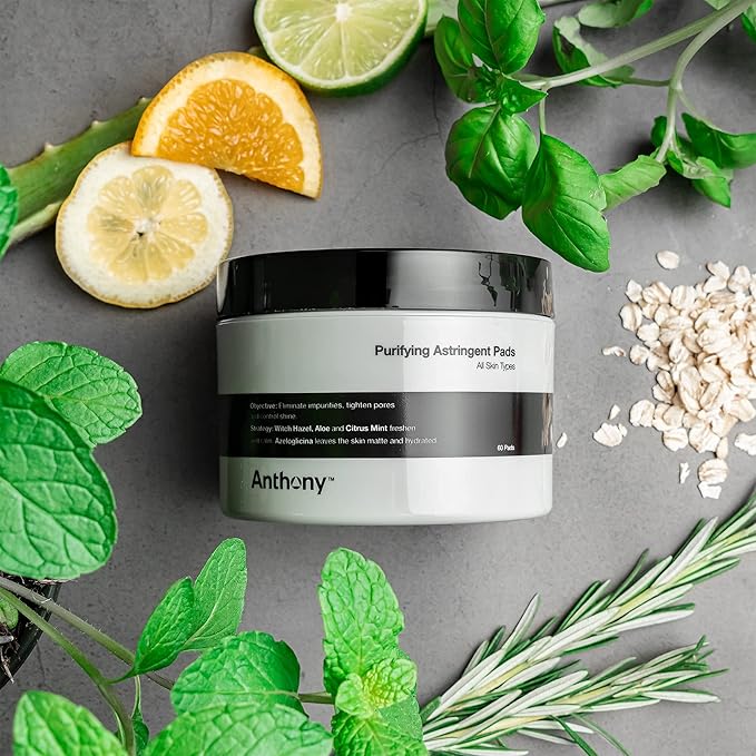 Anthony Refresh Duo Witch Hazel Pads Pore Cleaner: 60 Count, Purifying Astringent Cleansing Toner Pads and Wake Up Call
