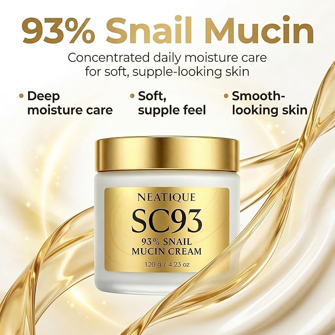 Snail Mucin Cream 93% for Skin Care, Intense Hydration & Dryness, Snail Mucin Moisturizer 120g, Natural Snail Secretion Filtrate & Non-GMO, Fast Absorbing & Non-Sticky, 4.23oz