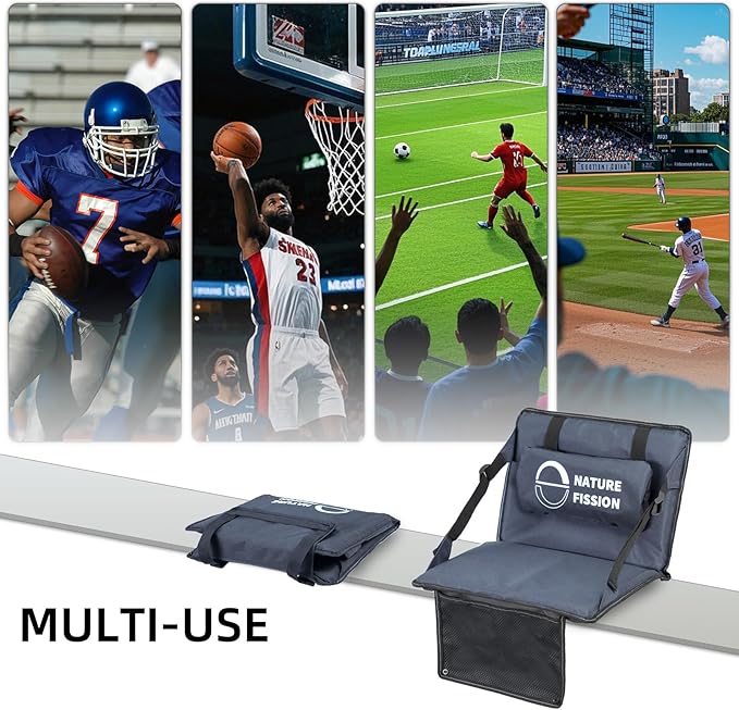 Stadium Seat with Back and Lumbar Support and Padded Cushion Foldable and Portable Perfect for Bleacher Chair in Sports Events and Camping Lawn Use