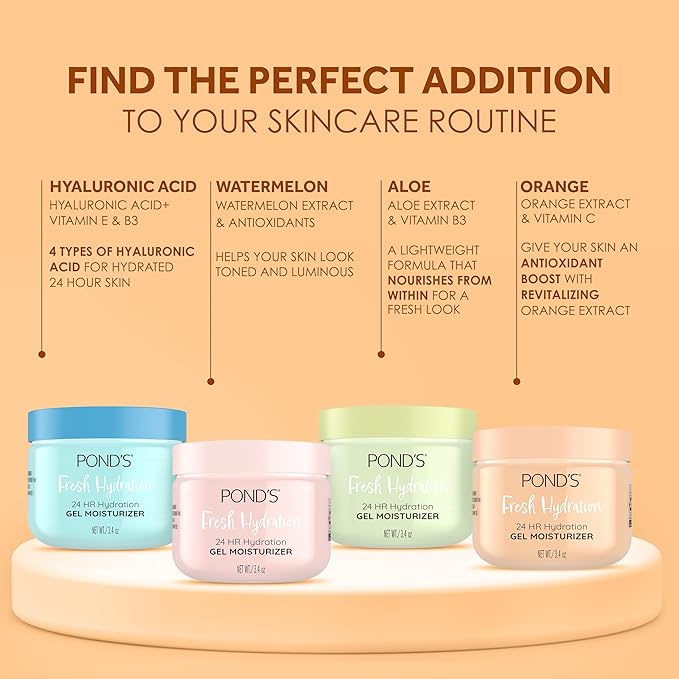 POND’S Fresh Hydration Gel Moisturizer – 24 HR Hydration with Orange Extract & Vitamin C – Alcohol & Oil-Free Face Moisturizer – Dermatologist Tested, 3.4 oz