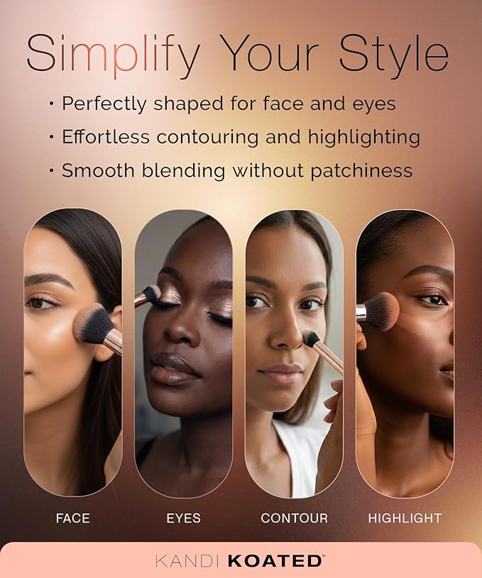 Kandi Koated Makeup Brushes Set with Faux Leather Travel Case [Rose Gold] Synthetic Makeup Brush Kit with Daily Affirmations by Kandi Burruss | Cruelty-Free | Beauty & Makeup