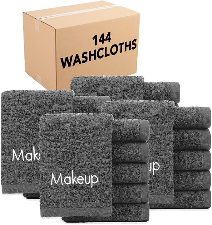 Arkwright Makeup Remover Fingertip Towels Bulk - 100% Cotton Face Towels, Soft Reusable Washcloths, Gentle Facial Cleansing for Waterproof Makeup, 11 x 17, Grey (Case of 144)