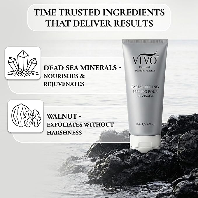 Vivo Per Lei Facial Peeling Gel - Helps Address Dead Skin Buildup - Gentle Exfoliating Gel for Rough, Dry, Sensitive or Mature Skin - Face and Body Scrub - Non Abrasive - 4.05 Fl. Oz.