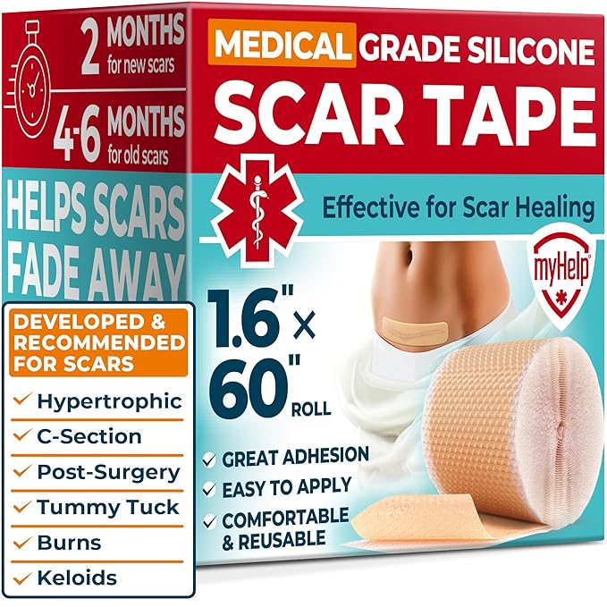 Medical Grade Silicone Scar Tape - 1.6”x60” - Visible Difference on Surgical & Keloid Scars - Reusable Silicone Scar Sheets - Easy to Use Silicone Tape for Scars