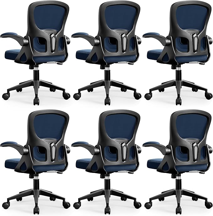 Office Chair Ergonomic Desk Chair, Adjustable Lumbar Support Rolling Swivel Comfy Chair with Space-Saving Flip Up Armrests, Mesh Gaming Chair for Business Work Office & Home,Blue 6pcs