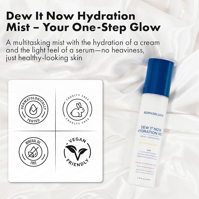 Dew It Now Hydrating Face Mist Spray – Ceramides, Squalane & Argan Oil | Barrier Repair Facial Mist for Sensitive Skin | Lightweight Glow Mist Toner | 120ml