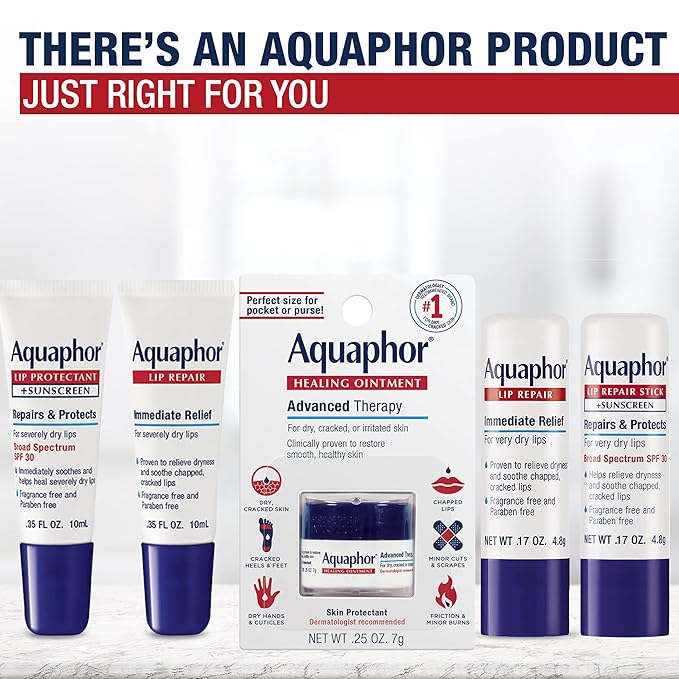 Aquaphor Lip Repair Stick, Moisturizing Lip Balm Pack, Relieves Dryness, 0.17 Oz Stick, Pack of 2