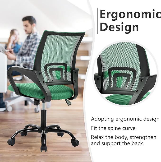 PayLessHere Office Computer Chair Ergonomic Cheap Desk Chair Adjustable Comfortable Mid Back Task Rolling Swivel with Lumbar Support for Home Office (Pack of 1, Green)