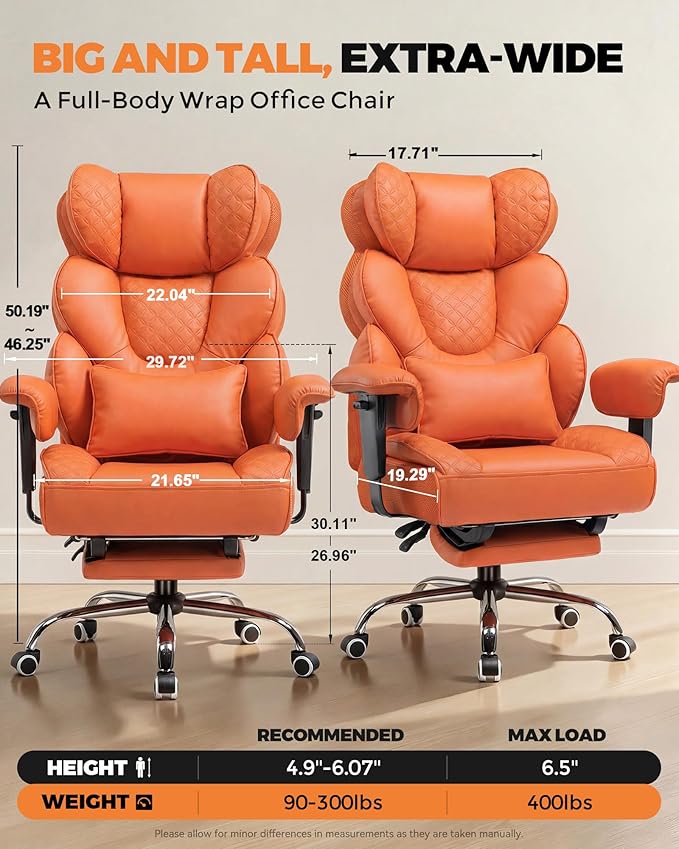 COMHOMA Big and Tall Office Chair with Upgrade Footrest, Heavy Duty Gaming Chair High Back Executive Chair with Spring Lumbar Support for Lower Back Pain Relief, 150°Reclining Adjustable Armrests