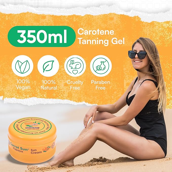 Carrot Sun Tanning Accelerator – 350ml Papaya Tanning Gel – Natural Extract Sun Cream Dark Tanning Lotion for All Skin Types – Tan Lotion with Papaya Oil for Even Beautiful Skin Coloring – SPF0