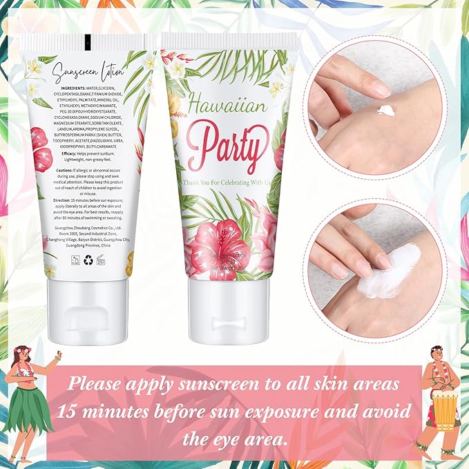 12 Pcs Mini Sunscreen Bulk for Summer SPF 30 Water Resistant Sunscreen Lotion Bulk for Thank You Gifts Wedding Bridal Shower Favors Travel for Wedding Party (Hawaiian Flower)