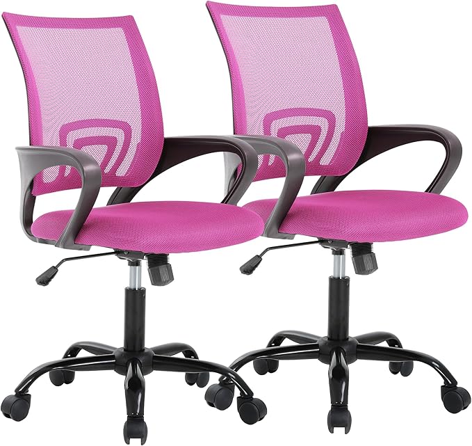 PayLessHere Office Computer Chair Ergonomic Cheap Desk Chair Adjustable Comfortable Mid Back Task Rolling Swivel with Lumbar Support for Home Office (Pack of 2, Pink)