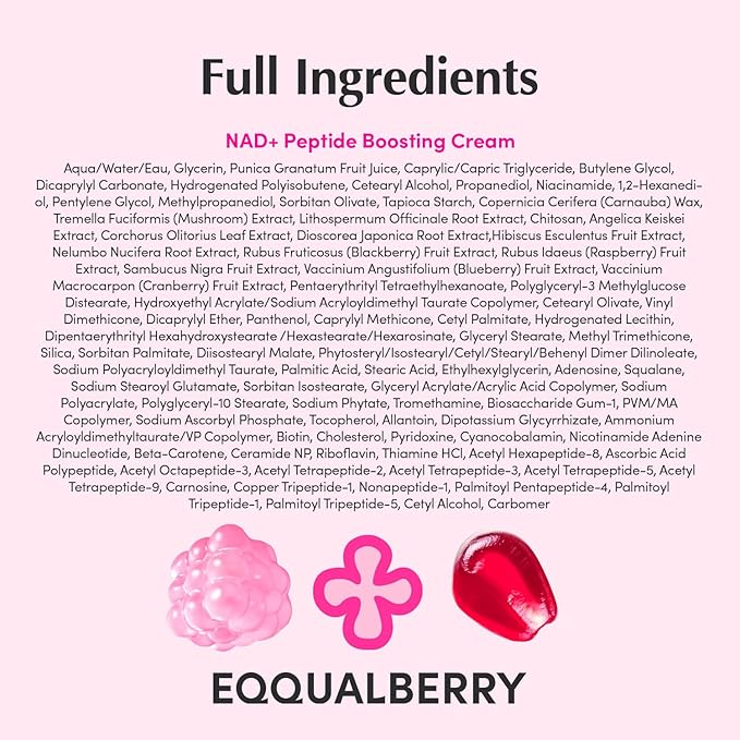 EQQUALBERRY NAD+ Peptide Boosting Cream, Pack of 2 – NAD+ 5% & 13 Peptides Anti-Aging Face & Body Cream | Firming & Lifting Pink Neck Cream for Sagging Skin (1.69 fl.oz * 2ea)