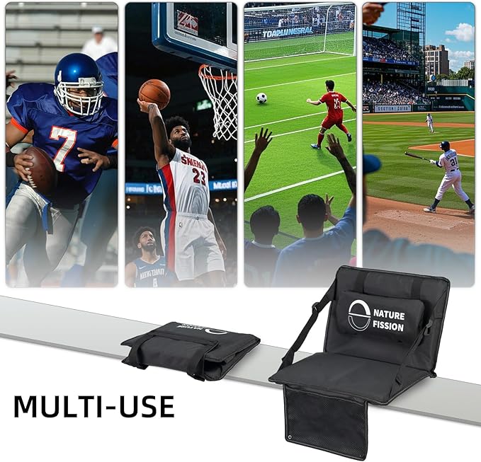 Stadium Seat with Back and Lumbar Support and Padded Cushion Foldable and Portable Perfect for Bleacher Chair in Sports Events and Camping Lawn Use
