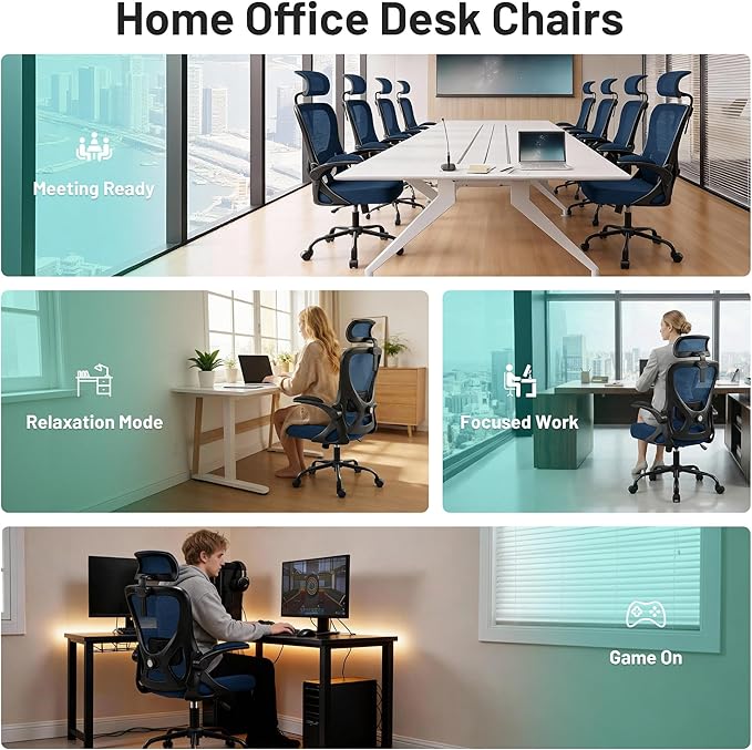 AreShark Office Chair - Ergonomic Desk Chair Breathable Mesh Chair with 2D Headrest & Adjustable Lumbar Support - Executive High Back Rolling Swivel Computer Gaming Chair with Wheels Flip-up Armrests