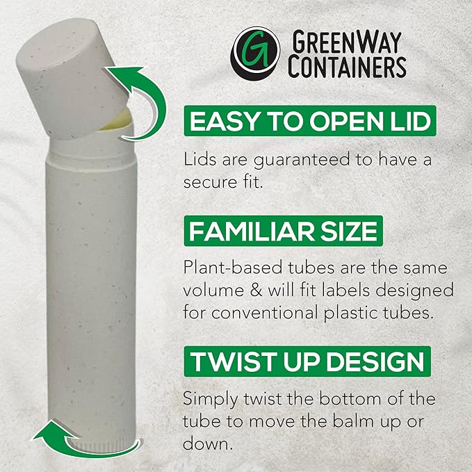 GreenWay 0.15oz / 4.25g Bamboo Lip Balm Tubes with Lids - 50 Pack Twisting Empty Chapstick Tubes - Plastic-free Refillable Lip Gloss Tube - Eco-Friendly DIY Cosmetic Containers – White