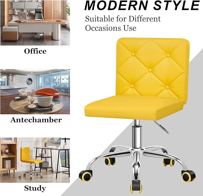 VECELO PU Leather Mid-Back Armless Vanity Chair Adjustable Height 360° Rolling Swivel for Home Office Work