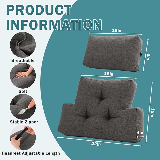 ROYALAY 2 Pcs Neck Pillow Lumbar Support for Recliner, Back Pillow for Chair with Adjustable Headrest Pillow, Back Rest Pillow for Office Chairs, Recliners,Sofa, Couch, Brown