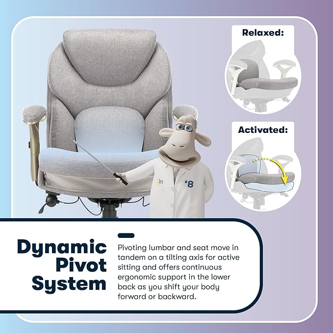 Serta Ergonomic Executive Office Chair Motion Technology Adjustable Mid Back Design with Lumbar Support, Light Gray Fabric