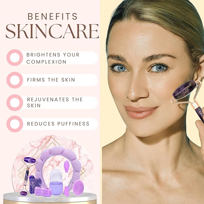 Skincare tools set, facial accessories for skincare, teen skin care kit with jade roller and gua sha set, self care tools, clean girl aesthetic gifts, face kits with gua sha and ice roller KS LUX