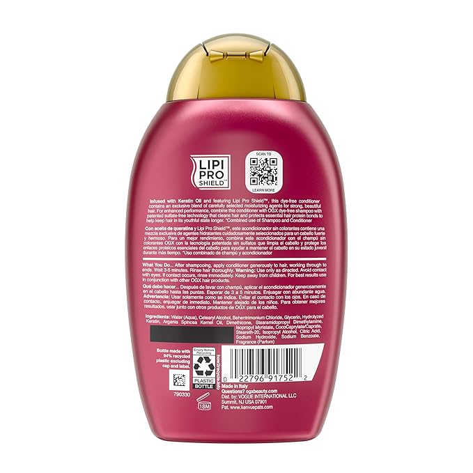 OGX Anti-Breakage + Keratin Oil Fortifying Anti-Frizz Conditioner for Damaged Hair & Split Ends, with Keratin Proteins & Argan Oil, Paraben-Free, Sulfate-Free Surfactants