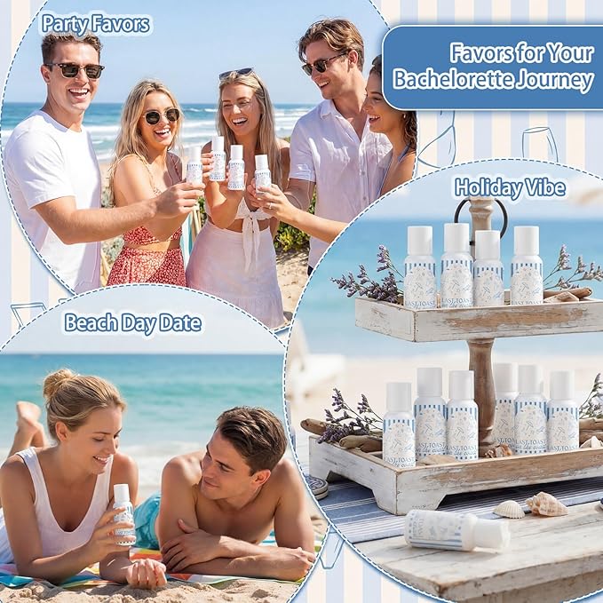 Demissle 20 Pcs Last Toast on The Coast Bachelorette Party Favor Summer Mini Sunscreen Travel Size Bulk 1 oz Spf 30 Blue White Sunscreen Lotion for Beach Bachelorette Wedding Bridal Shower Party Favor