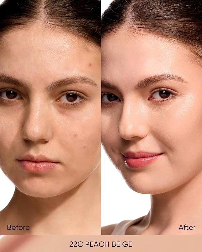 Full Coverage Cushion Foundation #22C Peach Beige| Satin Glow Finish, Oil-Control & Waterproof, Buildable Tattoo Cover Cushion for All Skin Types