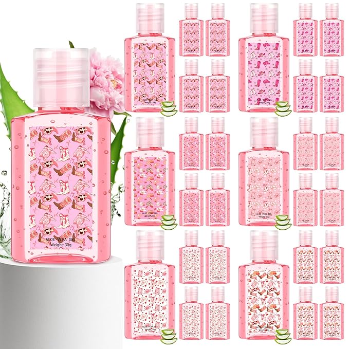 Demissle 30 Pcs Cowgirl Party Favor Western Mini Aloe Vera Gel Travel Size Bulk After Sun Lotion Pink Cowgirl Baby Shower Favor for Guest Summer Last Rodeo Birthday Wedding Bachelorette Party Supplies