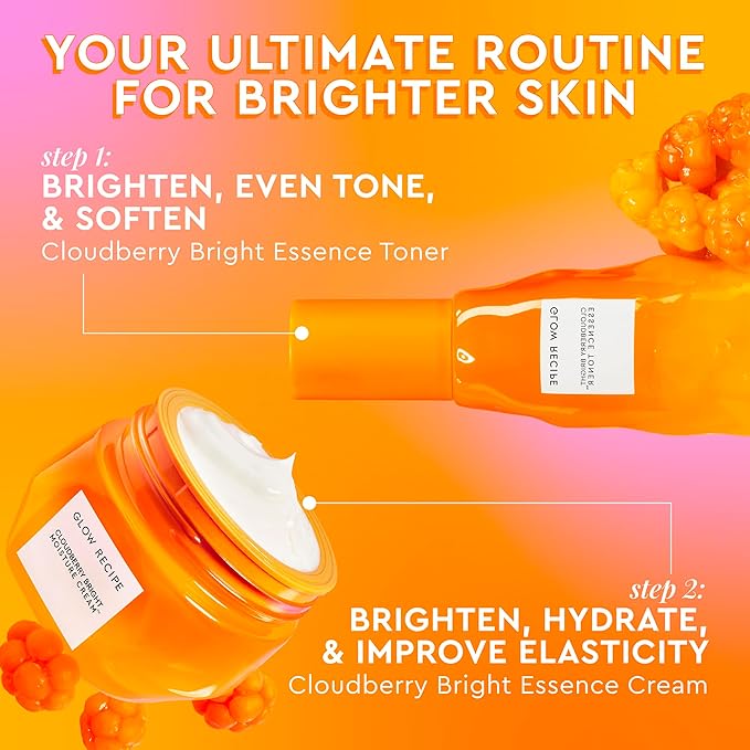 Glow Recipe Cloudberry - Brightening Face Cream to Repair Skin Barrier & Even Tone (50ml) + Cloudberry Face Toner to Strengthen Skin Barrier & Hydrate (75ml)