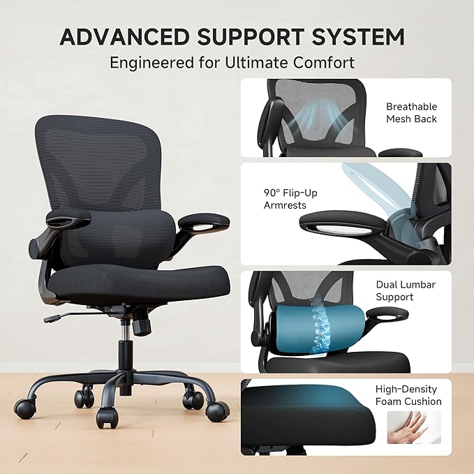 Mesh Office Chair, 330LBS Ergonomic Comfy Desk Chair with Adjustable Lumbar Support, Executive Computer Chairs for Home Office, Black
