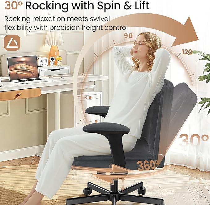 Criss Cross Office Chair with Wheels - Wide Seat Criss Cross Desk Chair with Flip-up Arms and Thick Cushion - Comfy Tilting Swivel Rolling Vanity Chair for Home Office Bedroom Apartment