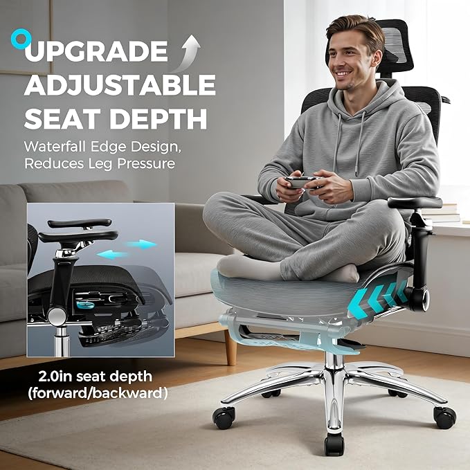 Ergonomic Mesh Office Chair with Footrest, Big and Tall Home Desk Chair with 5D Flip-Up Arms, Adjustable Lumbar Support, Gaming & Executive Computer Chairs, Black
