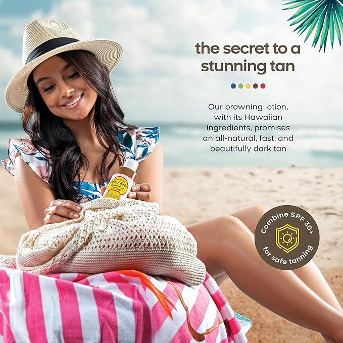 Maui Babe Browning Lotion - Natural Hawaiian Tan Accelerator with Vitamins & Antioxidants - Moisturizing Formula for All Skin Types - Made in USA - 4 fl oz