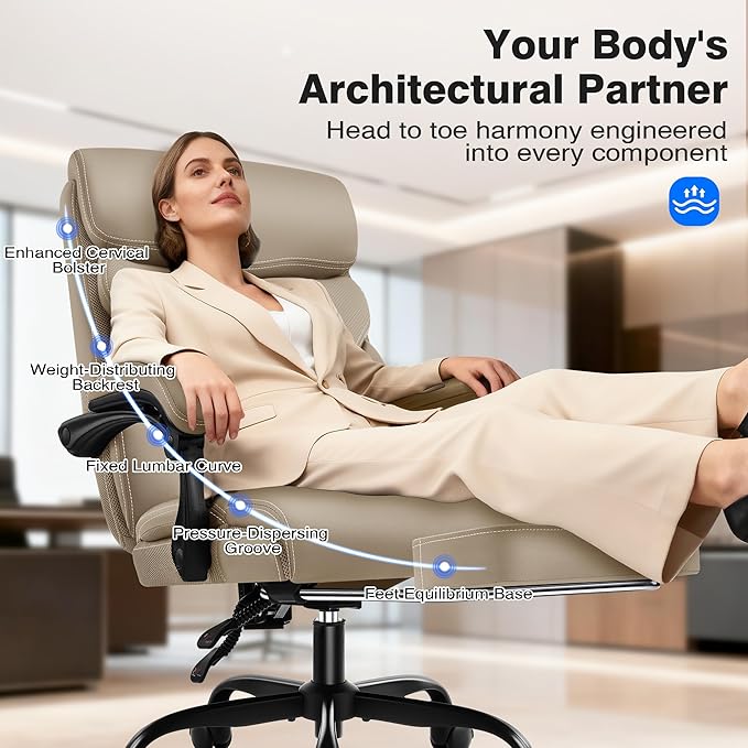 AreShark Office Chair - Ergonomic Comfortable High Back Computer Desk Chair with Foot Rest - Executive Breathable Swivel Rolling Reclining Leather Chair with Lumbar Support for Home Gaming Relaxing