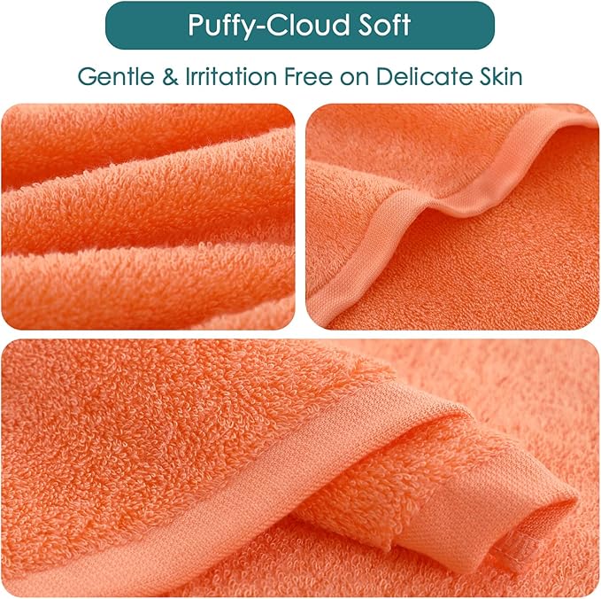 Wash Cloths 12 Pack, 13x13 inch Large White Face Towel on Sensitive Skin, Super Soft and Skin Friendly Bath Washcloths for Face and Body, Easy to Clean Fast Dry Facial Cleaning Cloths with Loop
