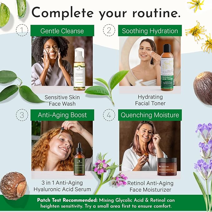 Tree To Tub Glycolic Acid Toner, Ginseng Green Tea Face Moisturizer Bundle – Gentle Daily Skincare with Witch Hazel, Hyaluronic Acid & Aloe for Dry, Sensitive, or Uneven-Looking Skin