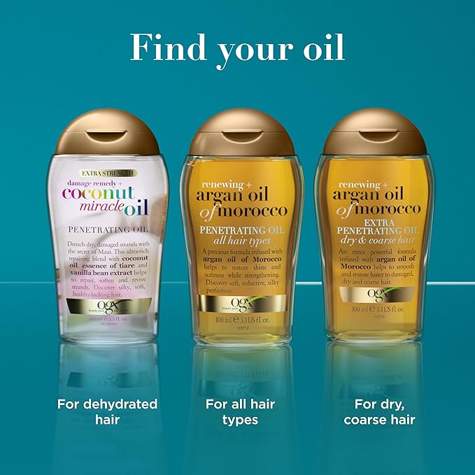 OGX Renewing + Argan Oil of Morocco, Cold-Pressed Argan Oil for Hair Penetrating Treatment & Shine, Moisturizing & Strengthening Silky Oil for All Hair Types, Paraben & Sulfate Free, 3.3 fl oz | Renewing, Moisturizing, Strengthening, Silky Oil, All Hai...