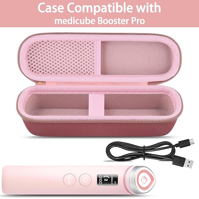 for medicube Booster Pro 6-in-1 Real Glass Glow Beauty Massager Protective Hard Case, Travel Storage Organizer for Women, Shockproof & Water-Resistant EVA Shell, Pink - co2CREA
