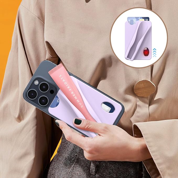 DOB SECHS Large Silicone Lip Holder with Card Holder Compatible with Summer Fridays, Tower 28, Laneige Lipstick Lip Glaze Phone Case Back Stick On Holder for iPhone and Android Smartphones,Purple