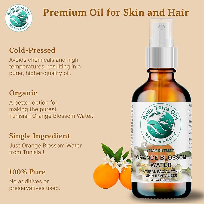 Orange Blossom Water (Neroli Hydrosol) – 1 Gallon, Radiant Skin Refresher, Natural Aroma, Revitalize & Glow – Bella Terra Oils