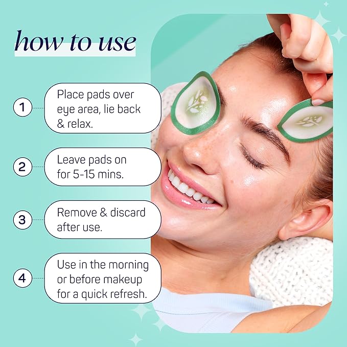 SpaLife Cooling Cucumber Eye Pads | Korean Dark Circles & Puffy Eyes Treatment | Nourishing Cucumber Eye Pads | Eye Mask for Puffy Eyes Daily Depuffing Eye Patches | 4 Packs of 12