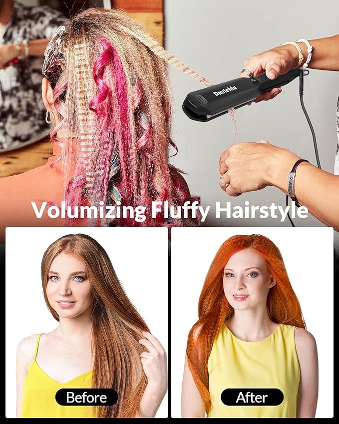Hair Crimper for Volumizing Fluffy Hairstyle, Crimper Hair Iron with Ceramic Plates, Crimping Iron Tool for Women Girls Hair Waver Dual Voltage, Auto Off