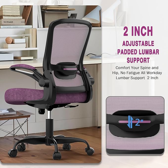 Mimoglad Office Chair, Ergonomic Desk Chair with Adjustable Lumbar Support, High Back Mesh Computer Chair with Flip-up Armrests-Task Chairs, Executive Chair for Home Office