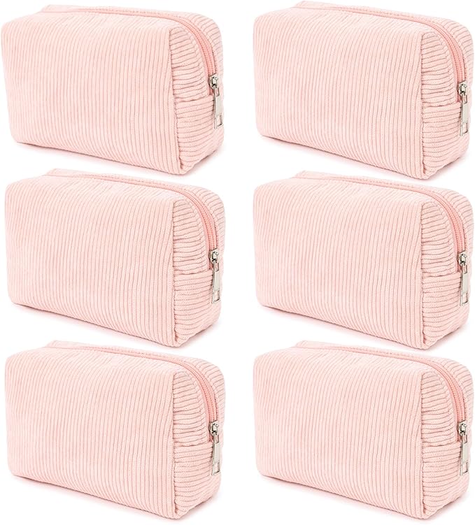 SOIDRAM 6PCS Bridesmaid Proposal Gifts Corduroy Pink makeup bag bulk for Wedding Party Favors Bachelorette party decorations Toiletry Organizer Bag Cosmetic Case Gift