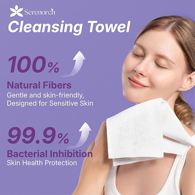 Disposable Face Towels (50 Count) – XL 10"x12" Ultra Thick Facial Cleansing Cloths – Soft Biodegradable Dry Wipes for Sensitive Skin – Lint-Free Makeup Remover Towelettes for Daily Skincare