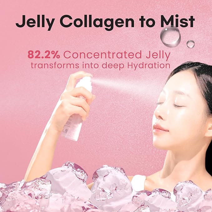 Intensive Soothing Collagen Jelly Mist, Deep Hydrating Pink facial mist, Elasticity Moisturizer, Dewy Glow Spray, Hyaluronic Acid, Lightweight Gentle for All Skin, Korean skin care 3.38 fl oz